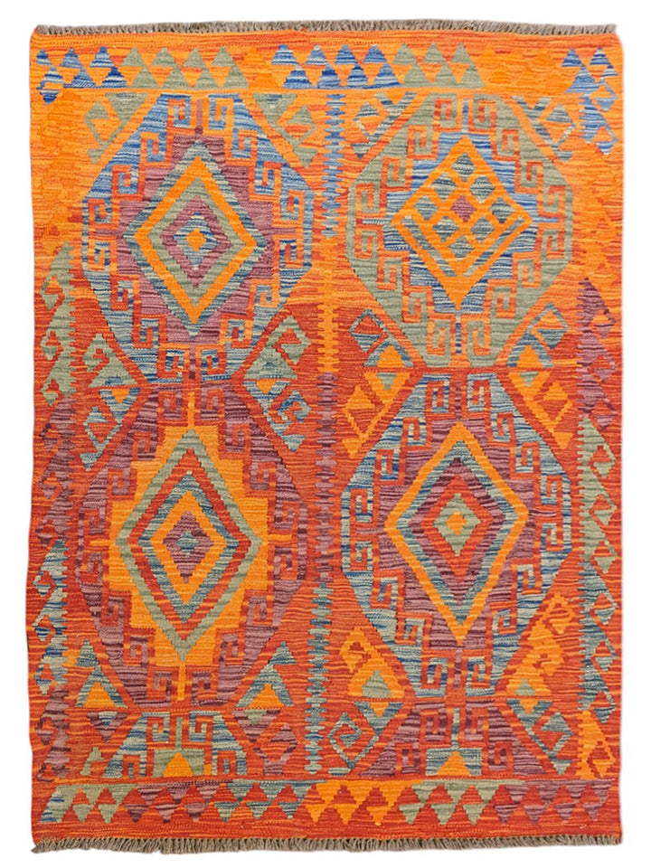 Lumena Afghani Maimana Wool Kilim Rug - Size: 5.10 x 4.1