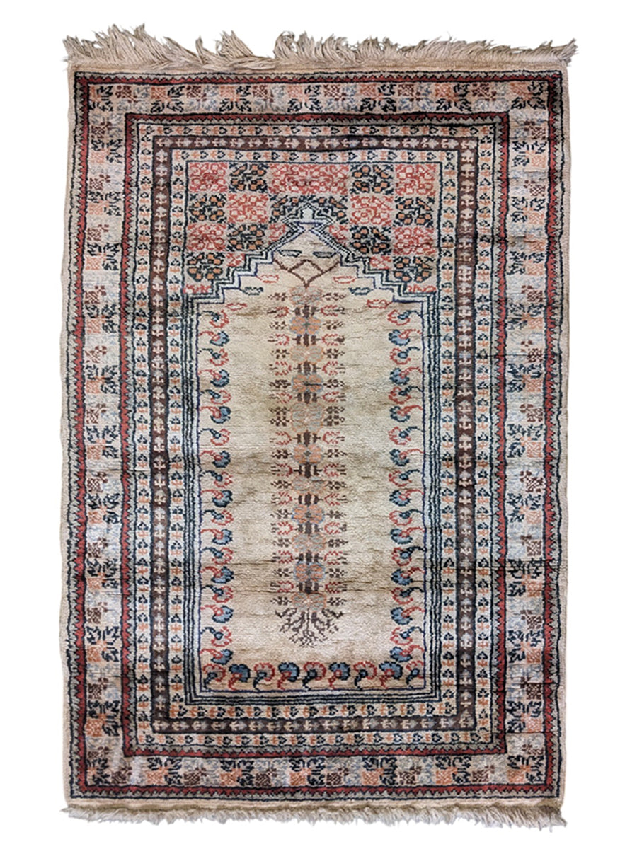 Turkish Vintage Prayer Silk Rug - Size: 2 x 3