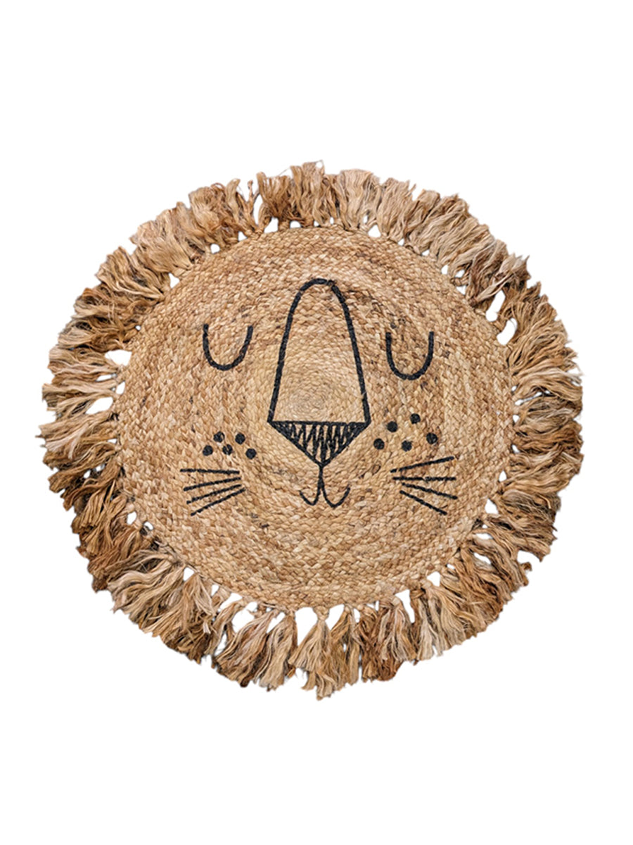 Lion Natural Round Jute Rug - Size: 2.2 x 2.2