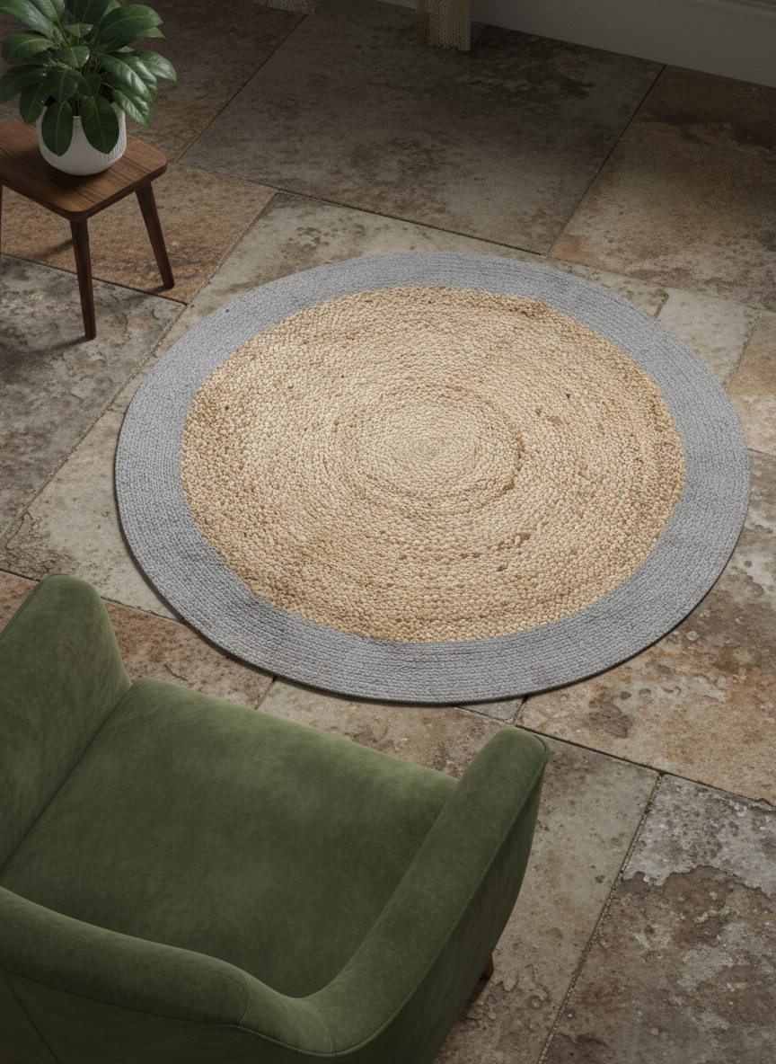 Braided Natural Round Jute Rug  - Size: 2.10 x 2.10