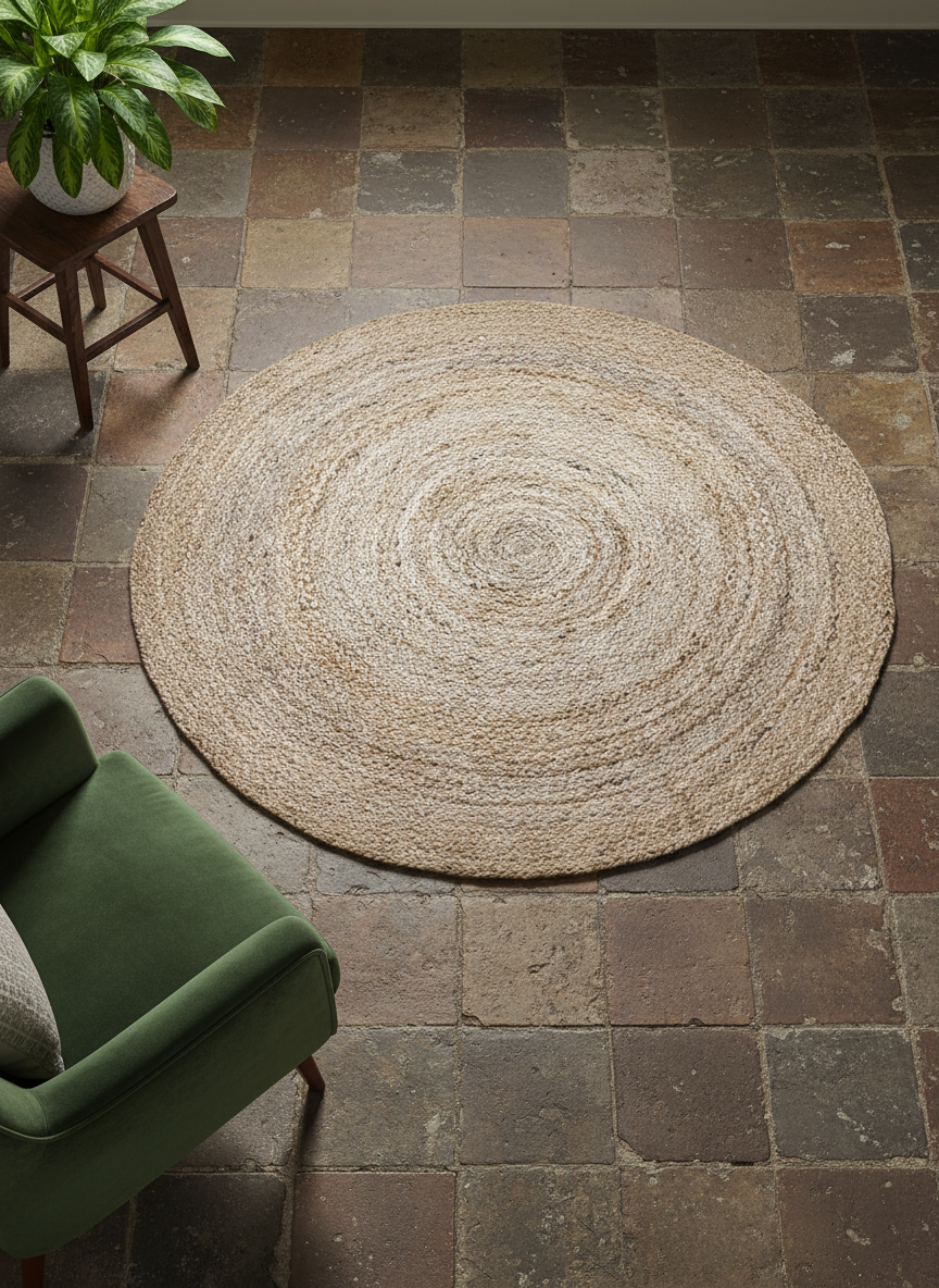 Braided Natural Round Jute Rug  - Size: 3.10 x 3.10