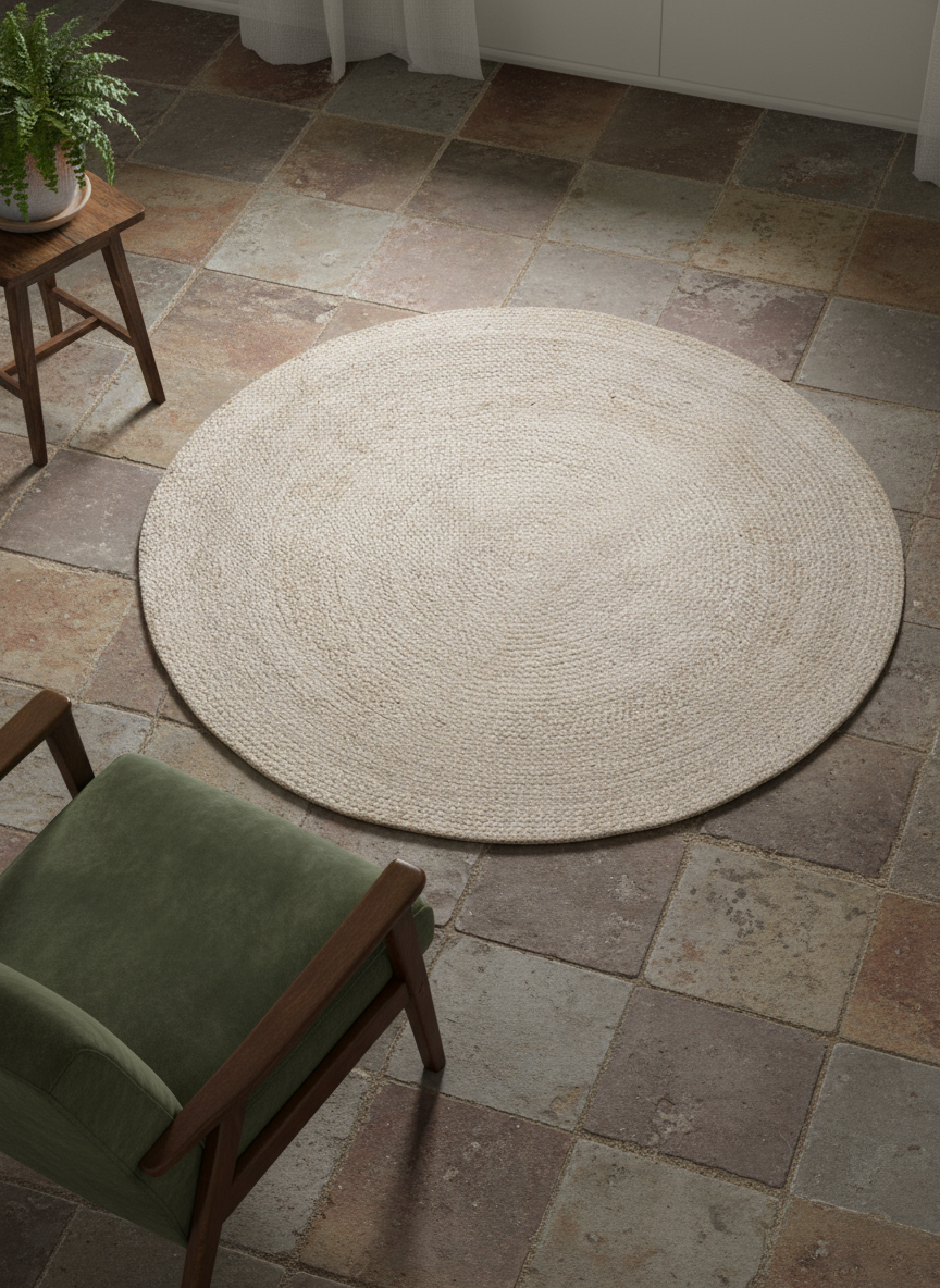 Braided Natural Jute Rug - Size: 3.8 x 3.8