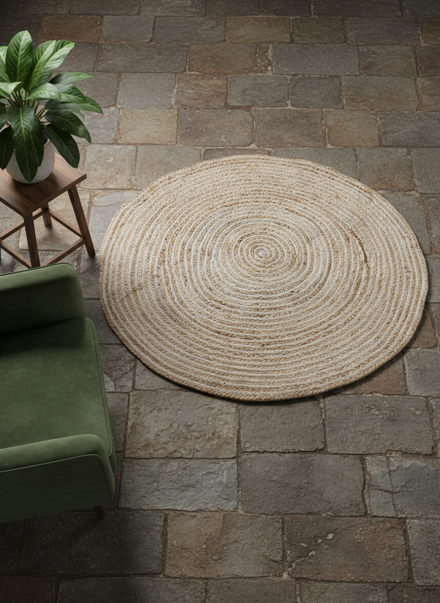 Braided Natural Round Jute Rug - Size: 3.9 x 3.9