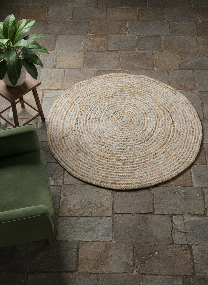 Braided Natural Round Jute Rug - Size: 3.9 x 3.9