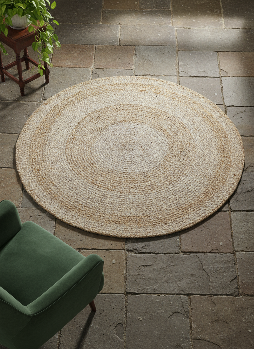 Braided Natural Jute Rug - Size: 3.9 x 3.9