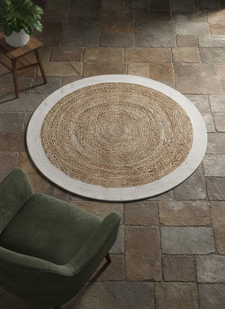 Braided Natural Round Jute Rug  - Size: 3.8 x 3.8