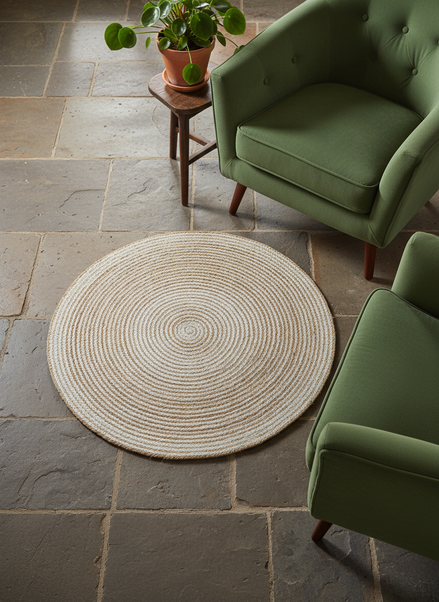 Braided Natural Round Jute Rug - Size: 3.3 x 3.3