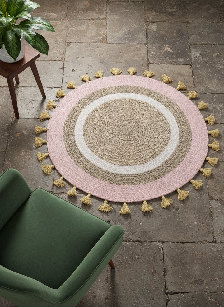Braided Natural Round Jute Rug - Size: 3.2 x 3.2