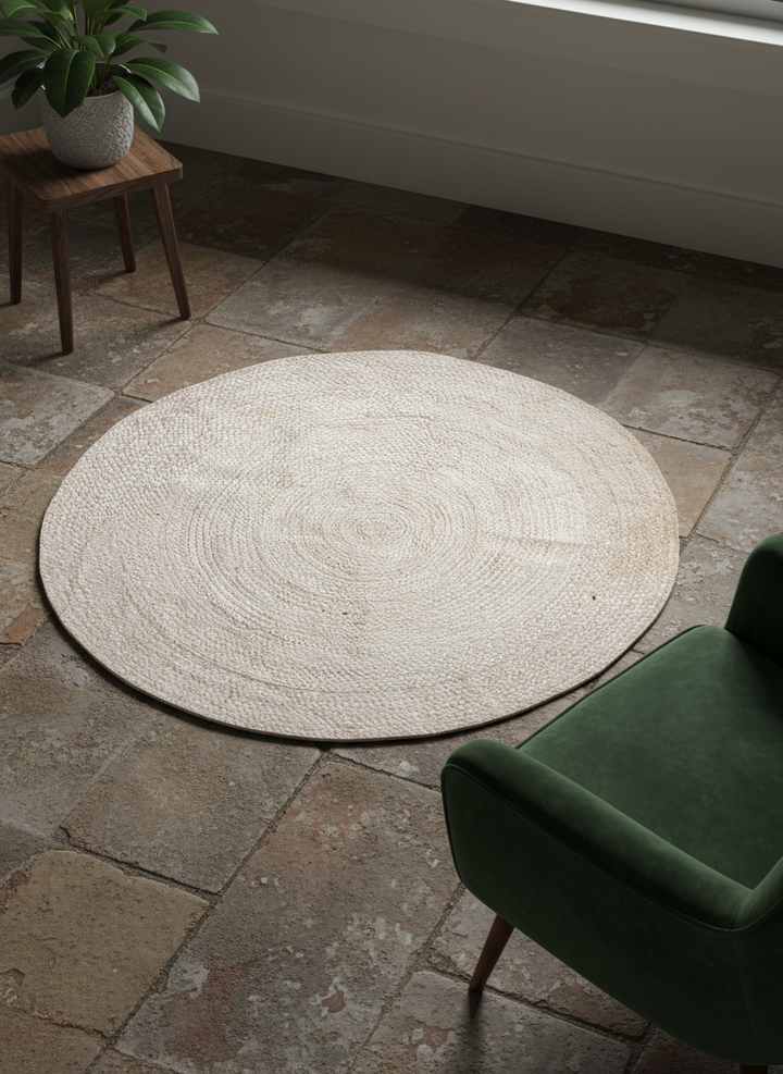 Braided Natural Round Jute Rug - Size: 3.7 x 3.7