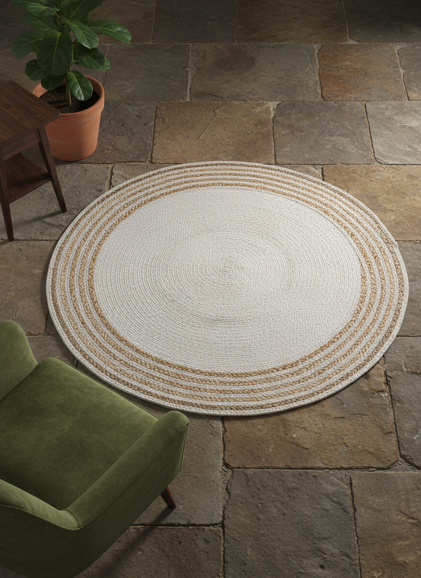 Braided Natural Round Jute Rug - Size: 3 x 3