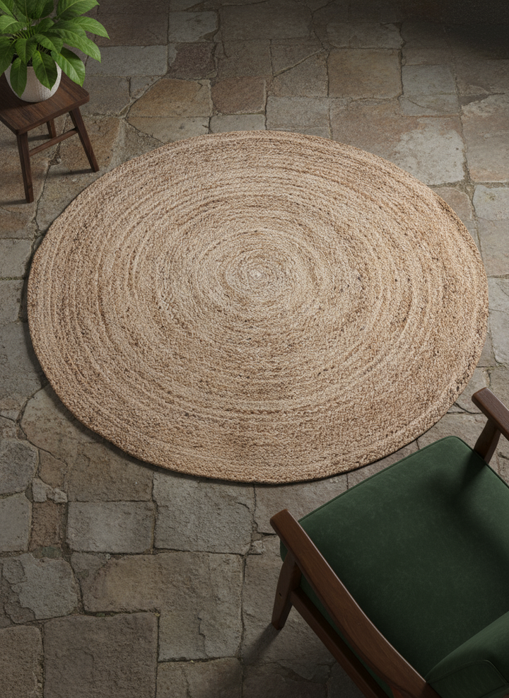 Braided Natural Round Jute Rug - Size: 4 x 4