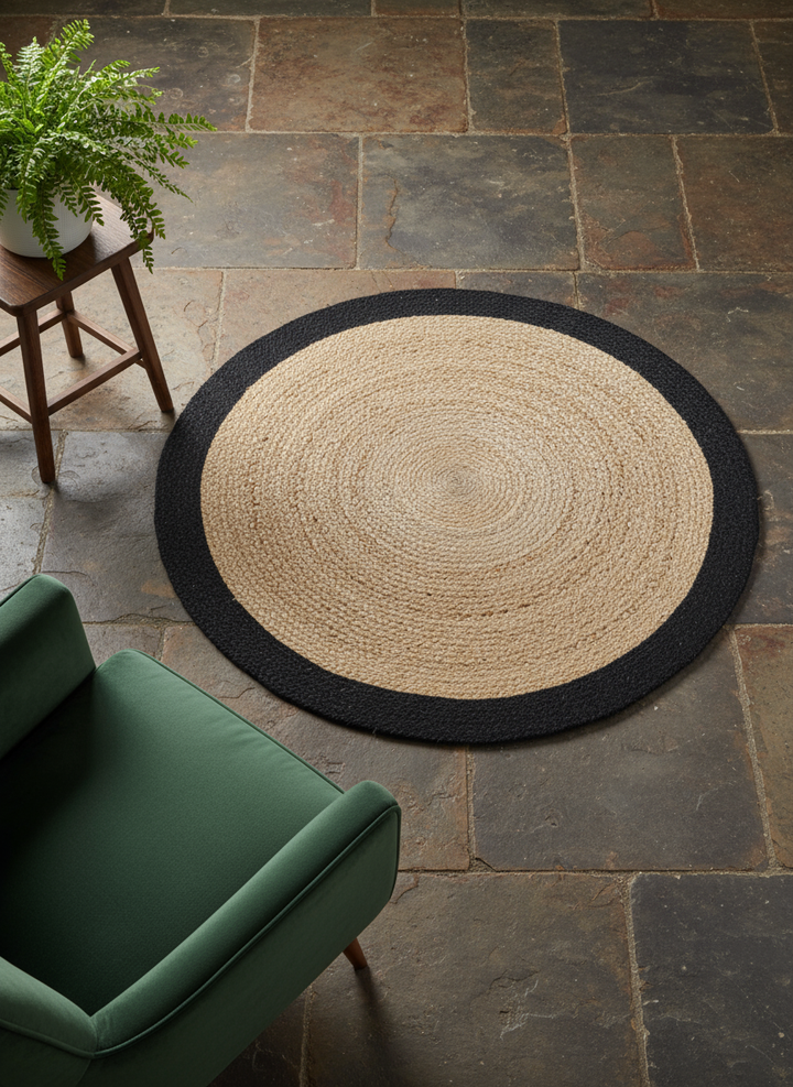 Braided Natural Round Jute Rug  - Size: 4 x 4