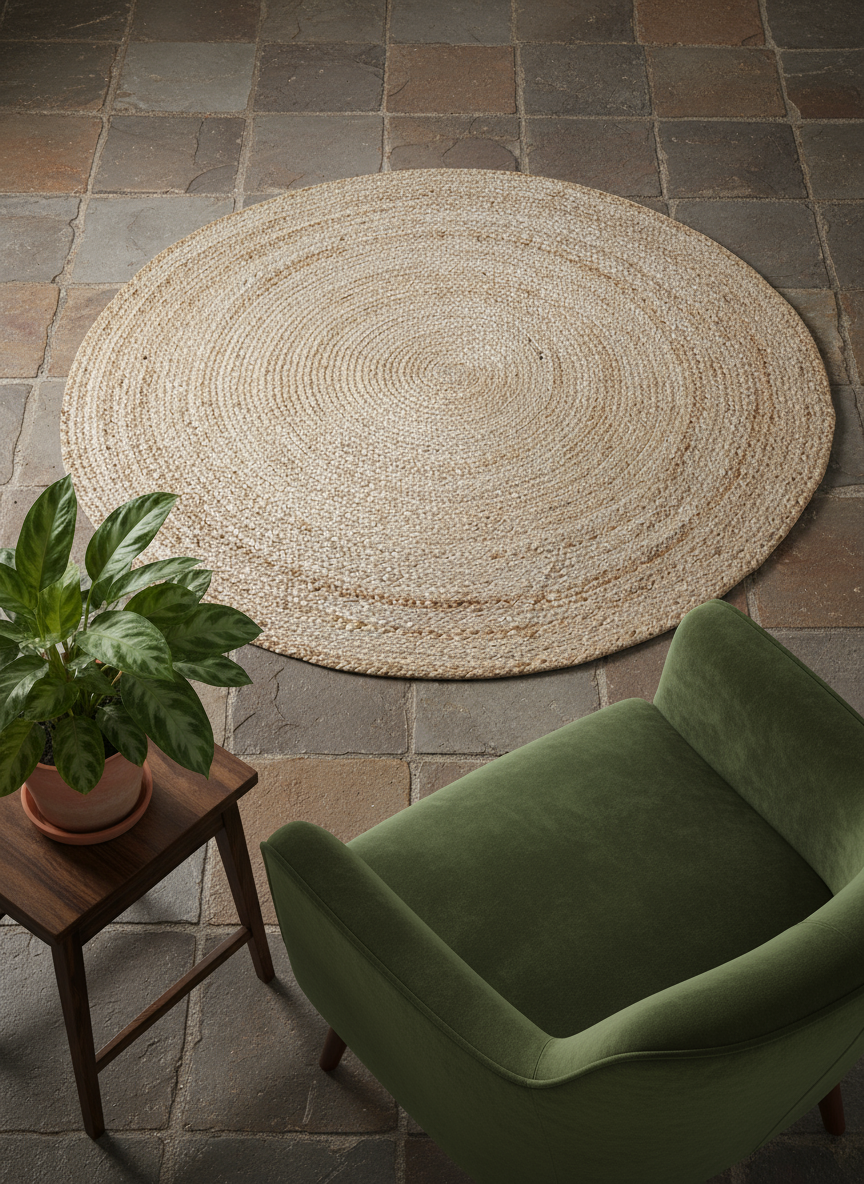 Braided Natural Jute Rug - Size: 4 x 4