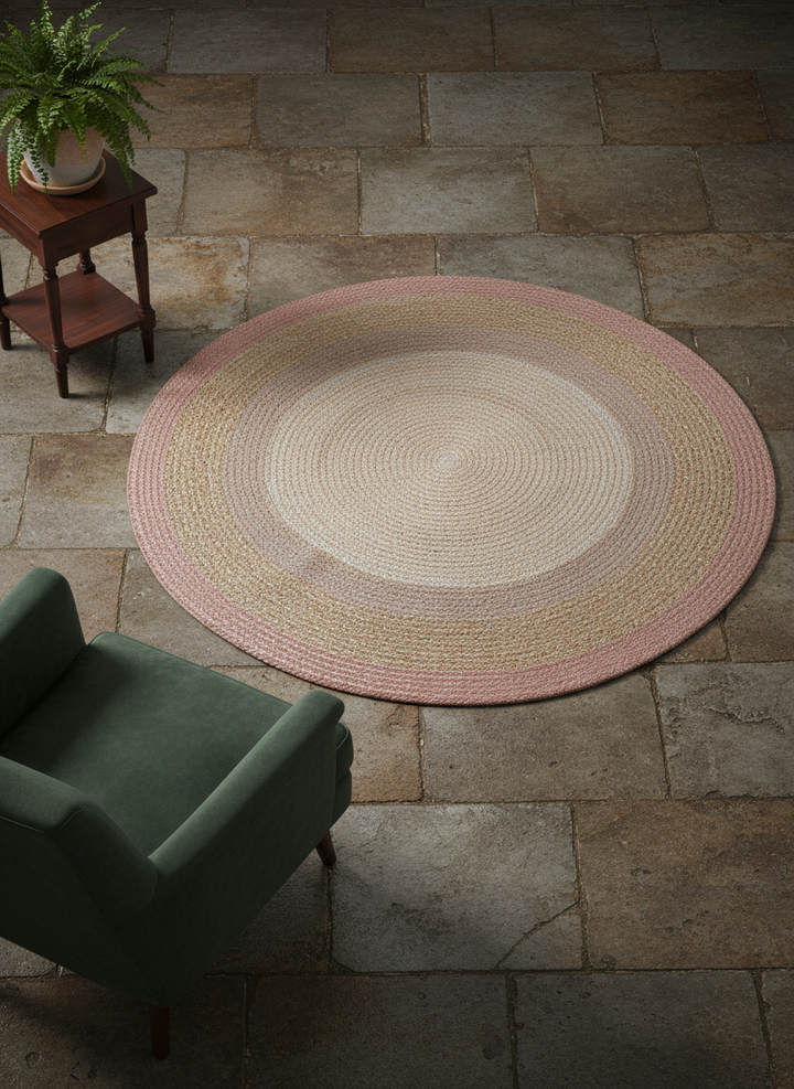 Braided Natural Round Jute Rug - Size: 4 x 4