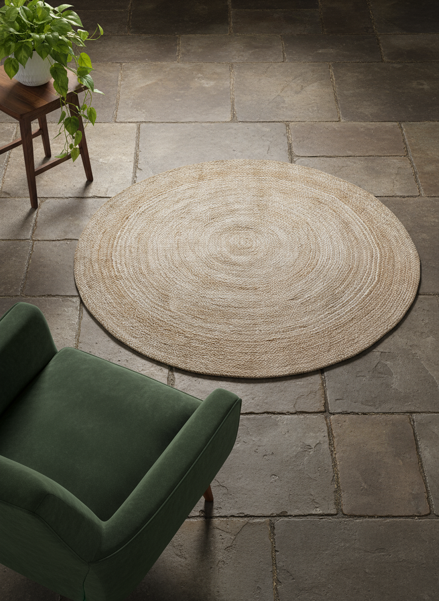 Braided Natural Round Jute Rug - Size: 4.7 x 4.7