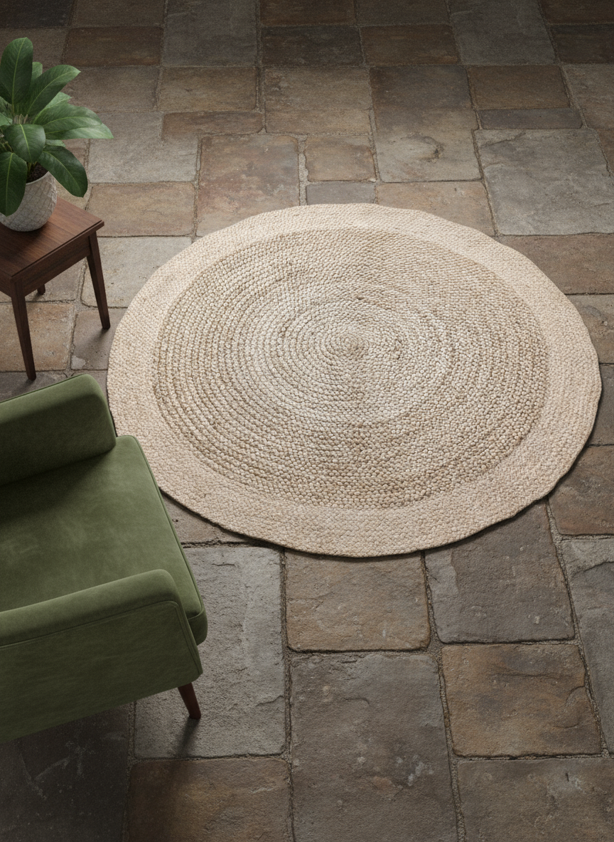 Braided Natural Round Jute Rug  - Size: 4.1 x 4.1