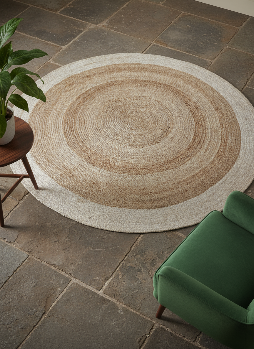 Braided Natural Round Jute Rug - Size: 6.1 x 6.1