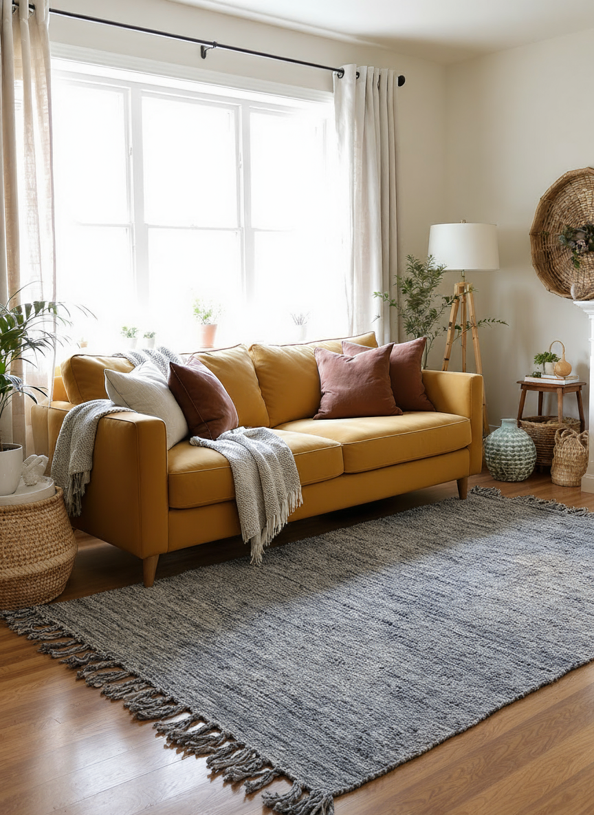 Flatweave Overdyed Jute & Leather Rug - Size: 7.1 x 4.10