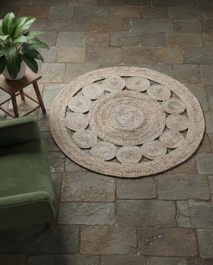 Braided Natural Round Jute Rug - Size: 3.11 x 3.11