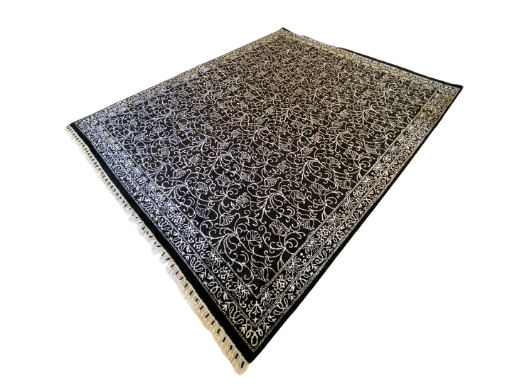 Black & White Floral Silk Rug - Size: 10.2 x 8.2 - Imam Carpet Co