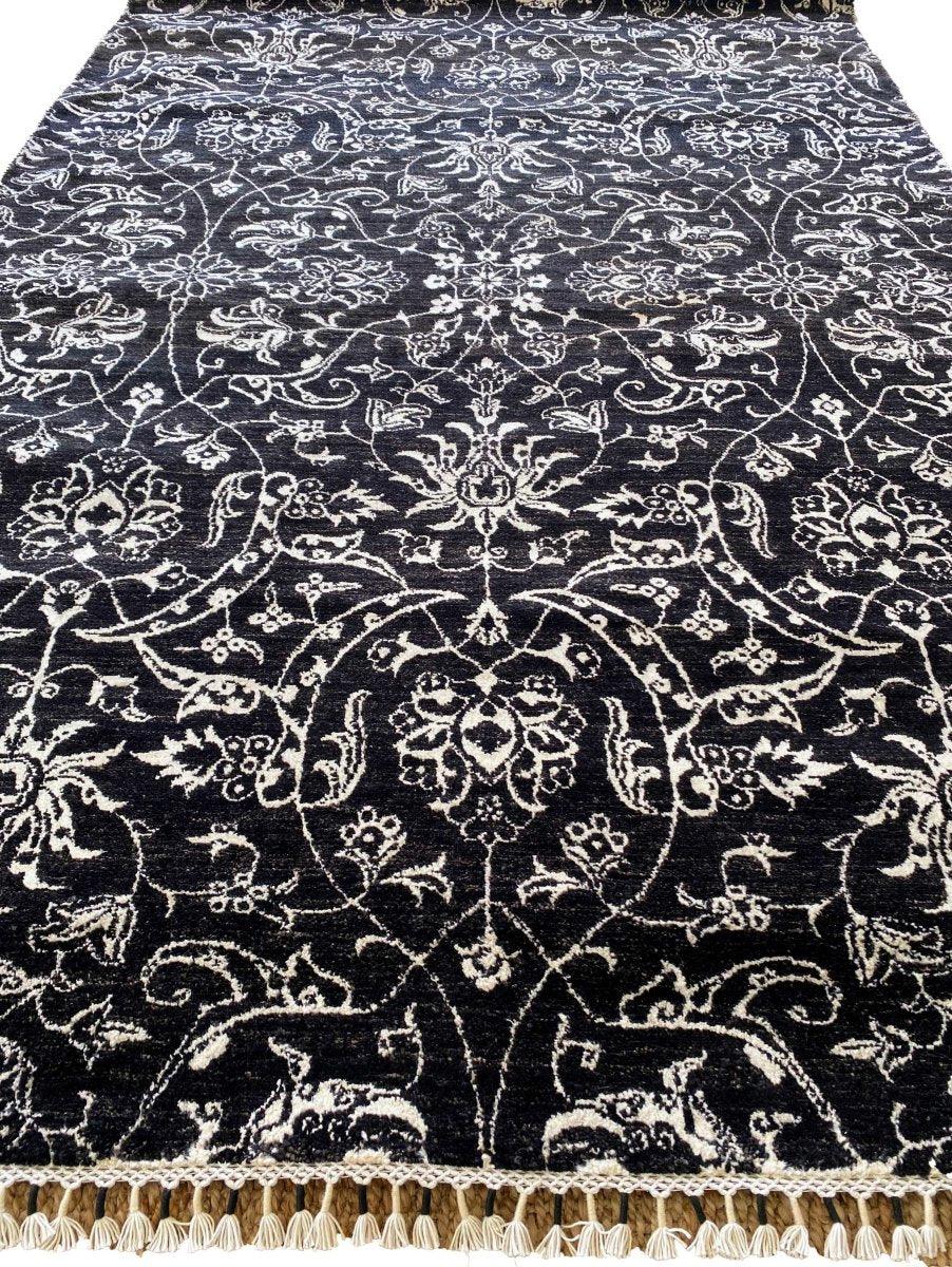 Black & White Floral Rug - Size: 8.11 x 6 - Imam Carpets Online Store