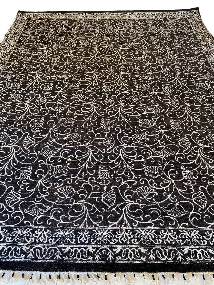 Black & White Floral Silk Rug - Size: 10.2 x 8.2 - Imam Carpet Co. Home