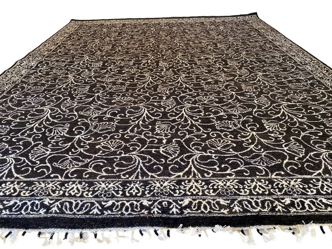 Black & White Floral Silk Rug - Size: 10.2 x 8.2 - Imam Carpet Co. Home