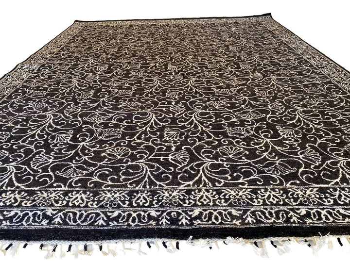 Black & White Floral Silk Rug - Size: 10.2 x 8.2 - Imam Carpet Co. Home