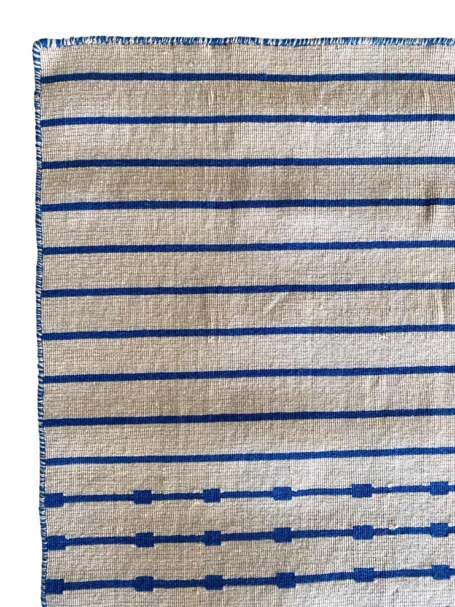 Blue Stripes Dhurrie - Size: 7.8 x 5.10 - Imam Carpet Co. Home