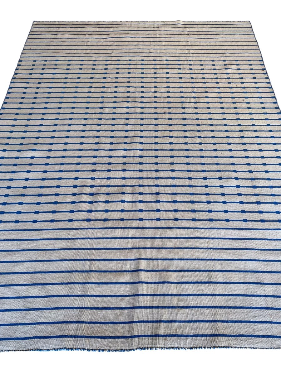 Blue Stripes Dhurrie - Size: 7.8 x 5.10 - Imam Carpet Co. Home