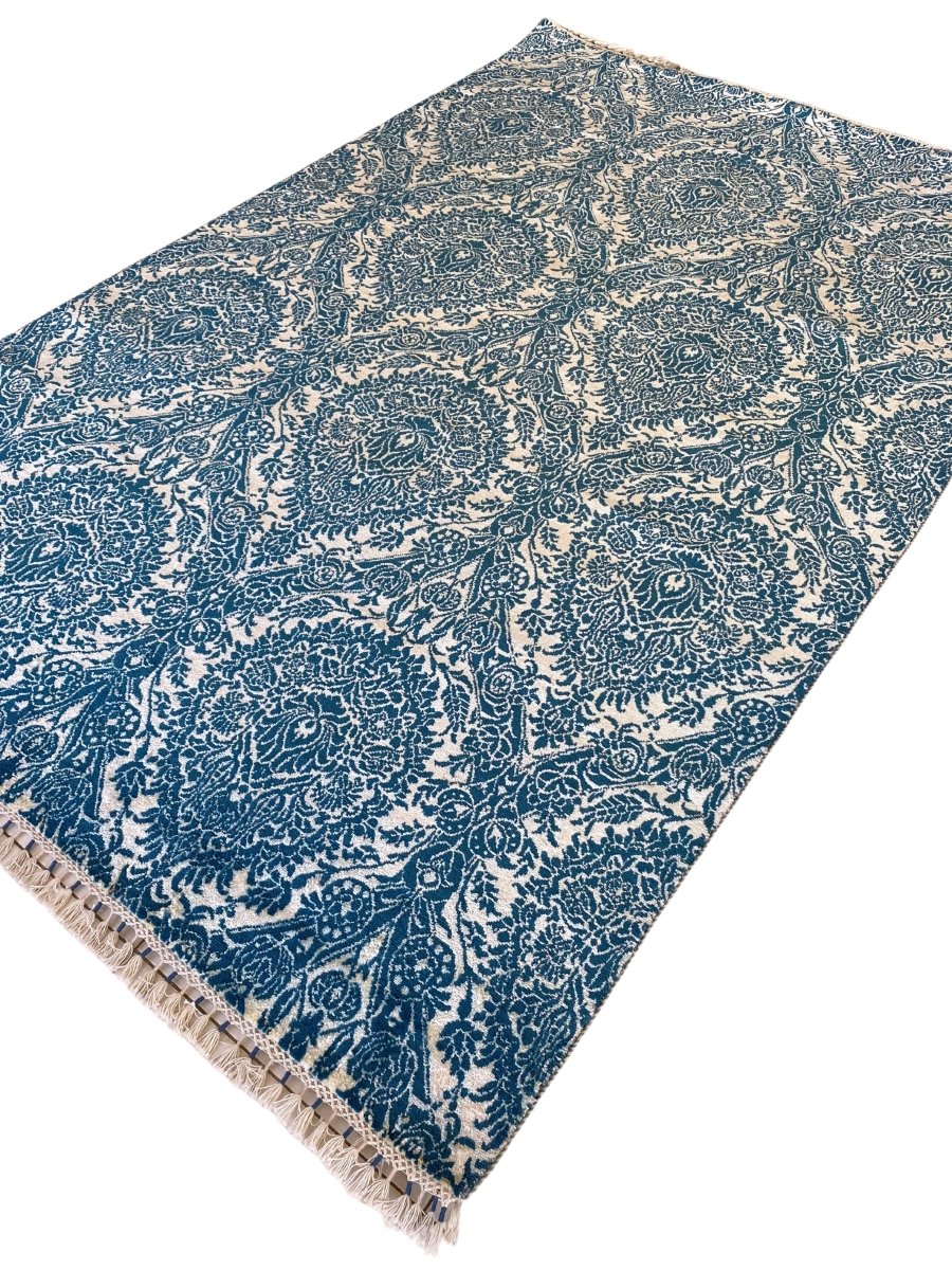 Blue Wrought Trellis Silk Rug - Size: 9.3 x 6.1 - Imam Carpets - Online Shop