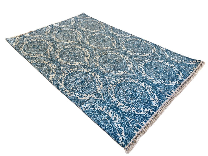 Blue Wrought Trellis Silk Rug - Size: 9.3 x 6.1 - Imam Carpets - Online Shop