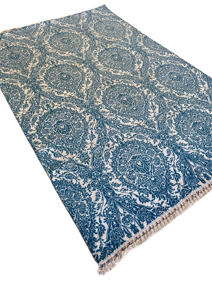 Blue Wrought Trellis Silk Rug - Size: 9.3 x 6.1 - Imam Carpets - Online Shop