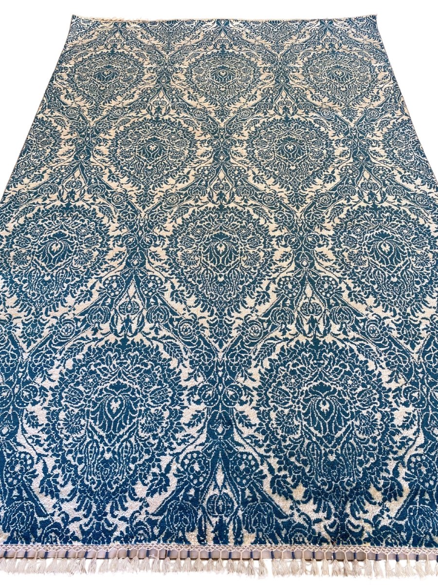 Blue Wrought Trellis Silk Rug - Size: 9.3 x 6.1 - Imam Carpets - Online Shop