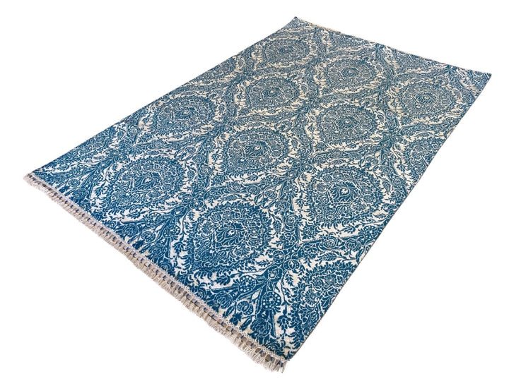 Blue Wrought Trellis Silk Rug - Size: 9.3 x 6.1 - Imam Carpets - Online Shop