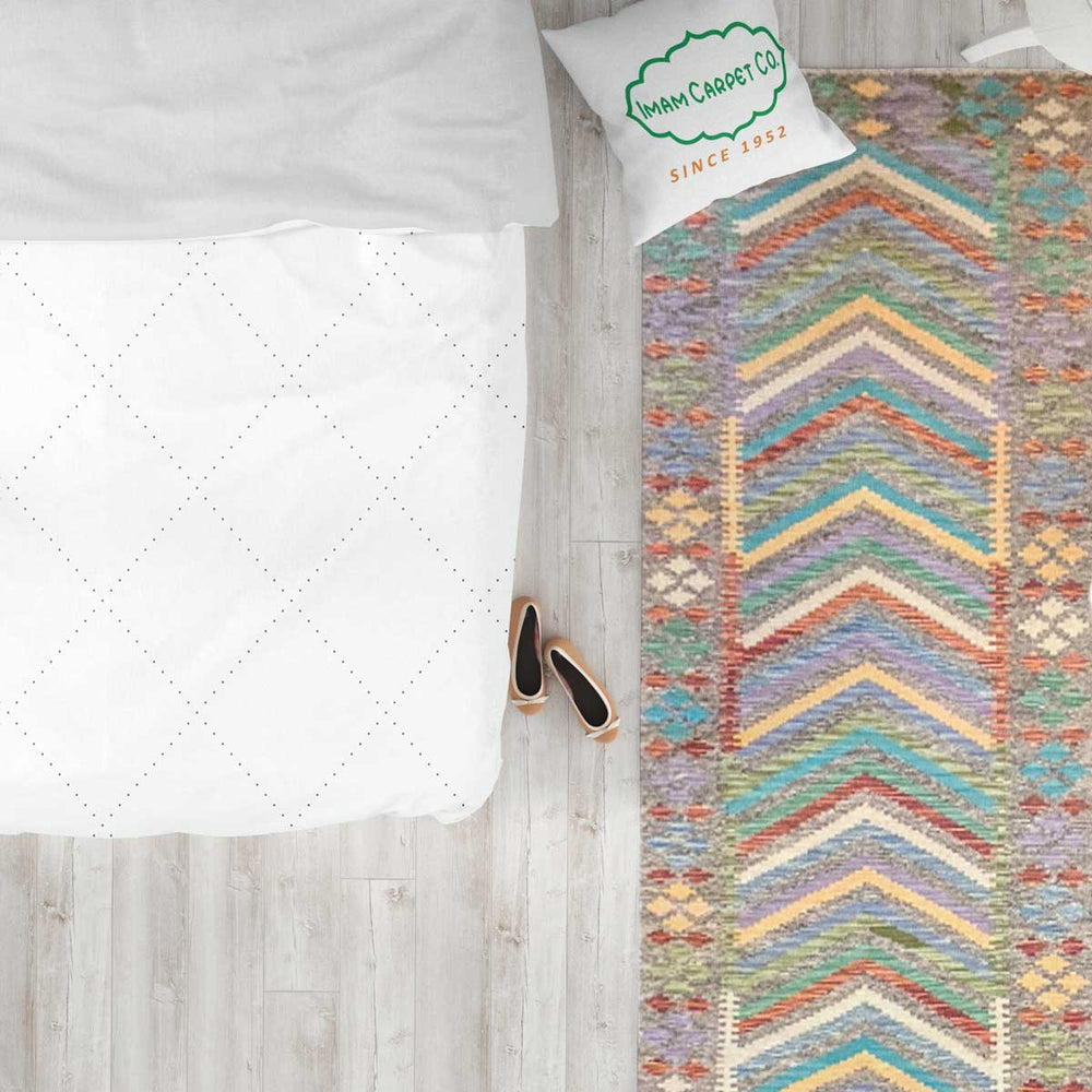 Colorful Bohemian Kilim - Size: 13.1 x 2.10 (Runner) - Imam Carpets - Online Shop