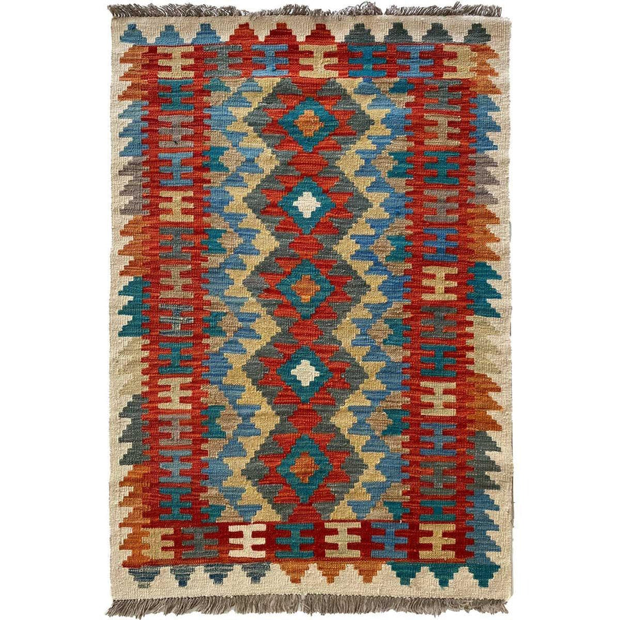 Colourful Afghani Chobi Kilim - Size: 4.10 x 3.4 - Imam Carpet Co. Home