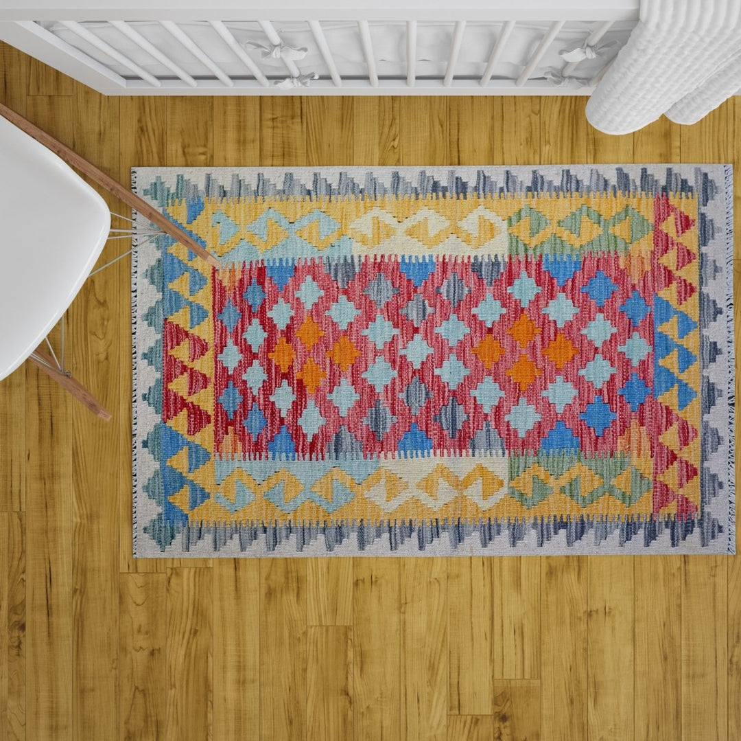 Colourful Bohemian Kilim - Size: 3.11 x 2.9 - Imam Carpets - Online Shop