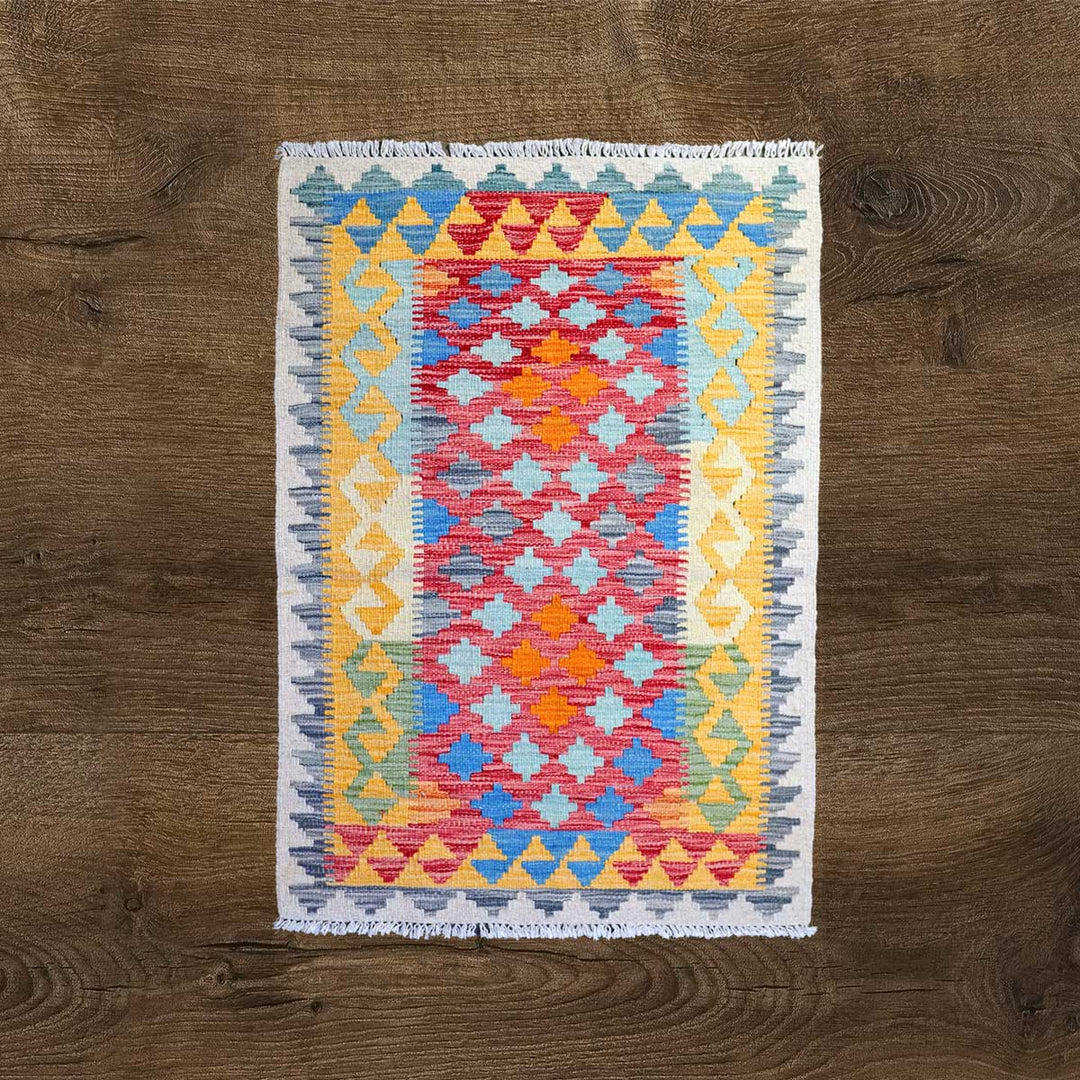 Colourful Bohemian Kilim - Size: 3.11 x 2.9 - Imam Carpets - Online Shop