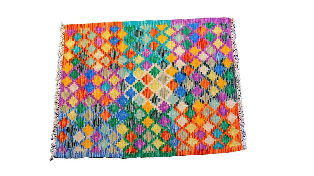 Colourful Bohemian Kilim - Size: 3.8 x 2.10 - Imam Carpets - Online Shop