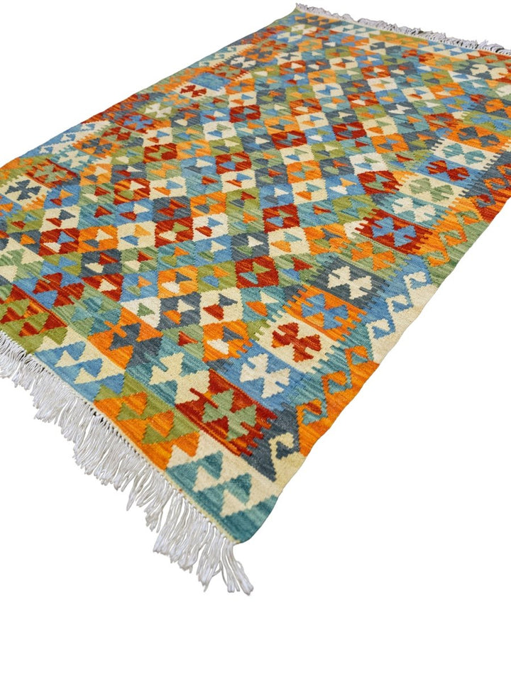 Colourful Bohemian Kilim - Size: 4.10 x 3.5 - Imam Carpets - Online Shop