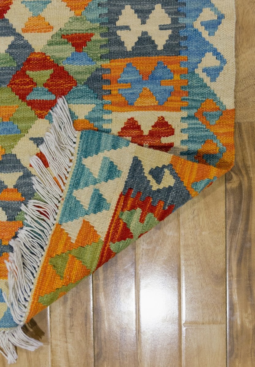 Colourful Bohemian Kilim - Size: 4.10 x 3.5 - Imam Carpets - Online Shop