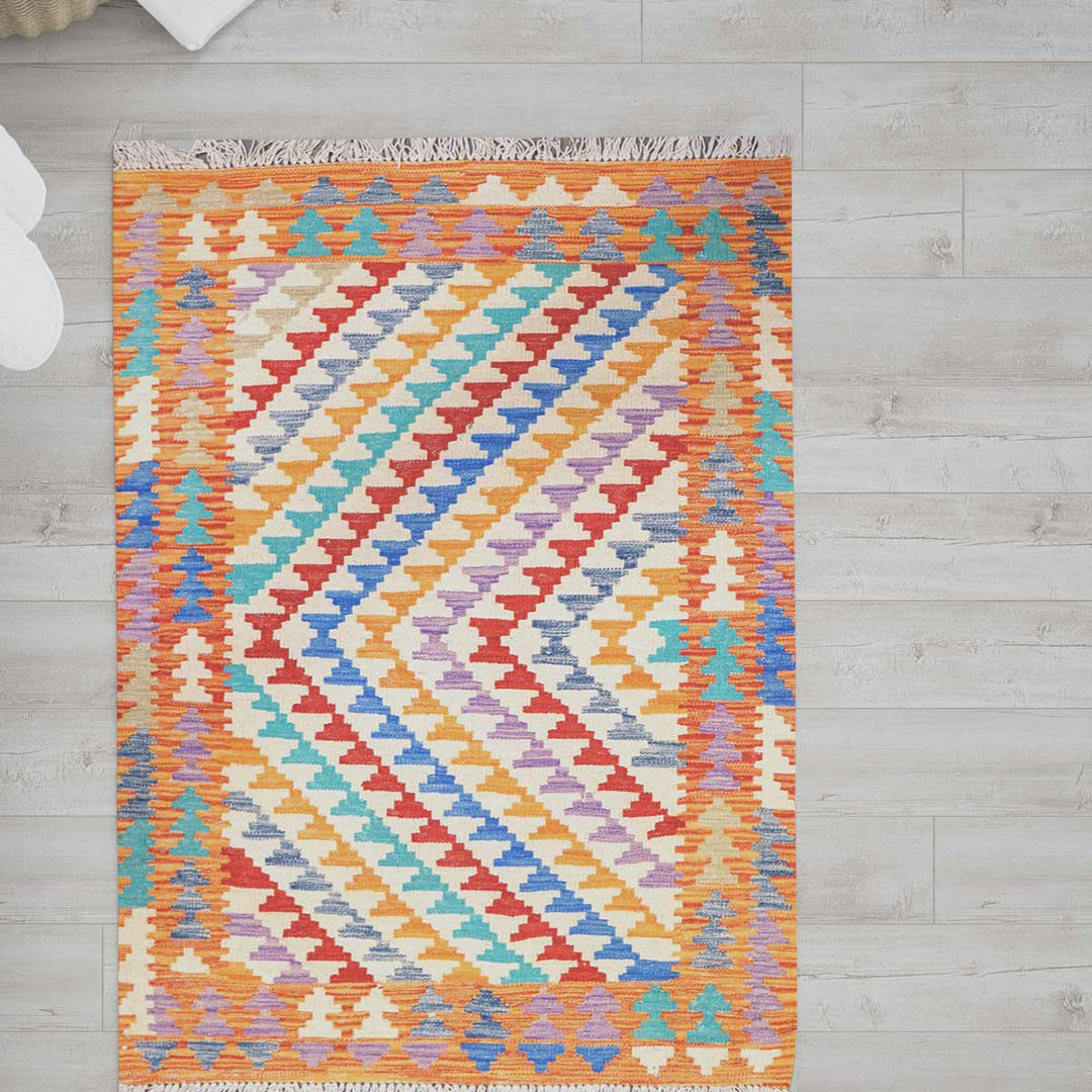 Colourful Bohemian Kilim - Size: 4.8 x 3.5 - Imam Carpets - Online Shop