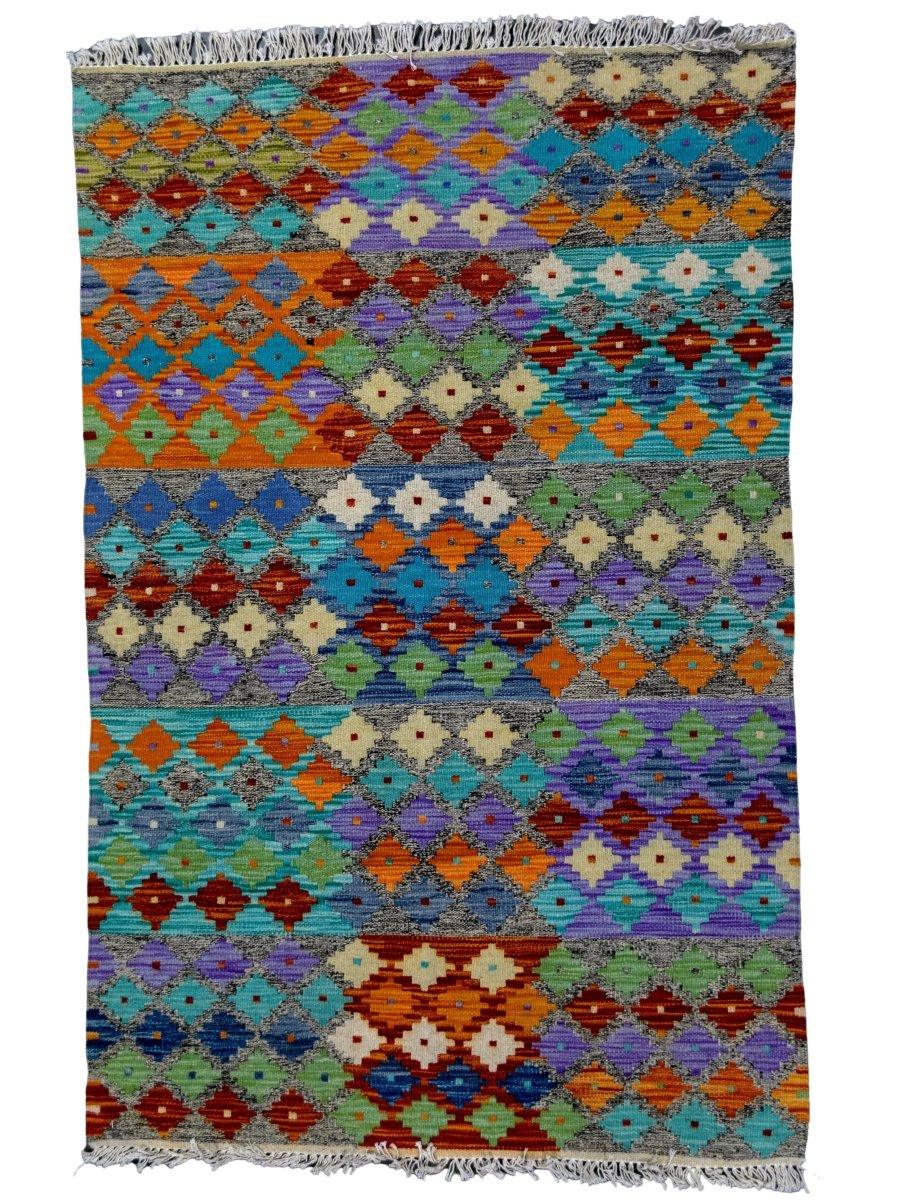 Colourful Bohemian Kilim - Size: 5.0 x 3.3 - Imam Carpets - Online Shop