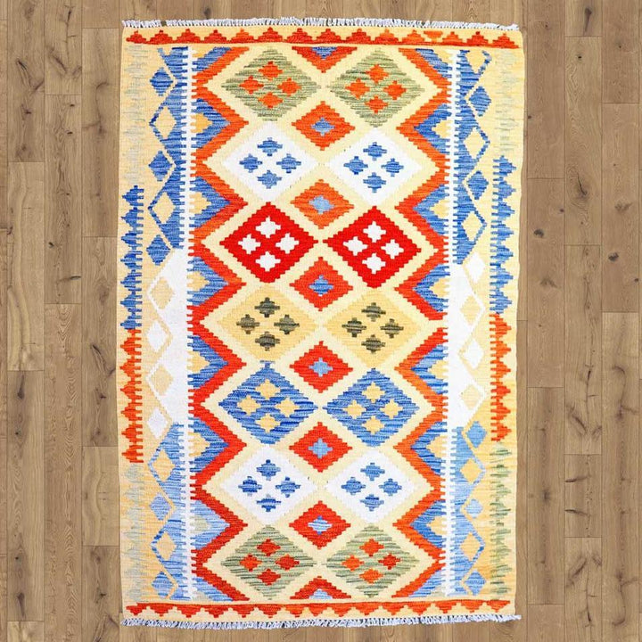 Colourful Bohemian Kilim - Size: 5.10 x 4.3 - Imam Carpets - Online Shop