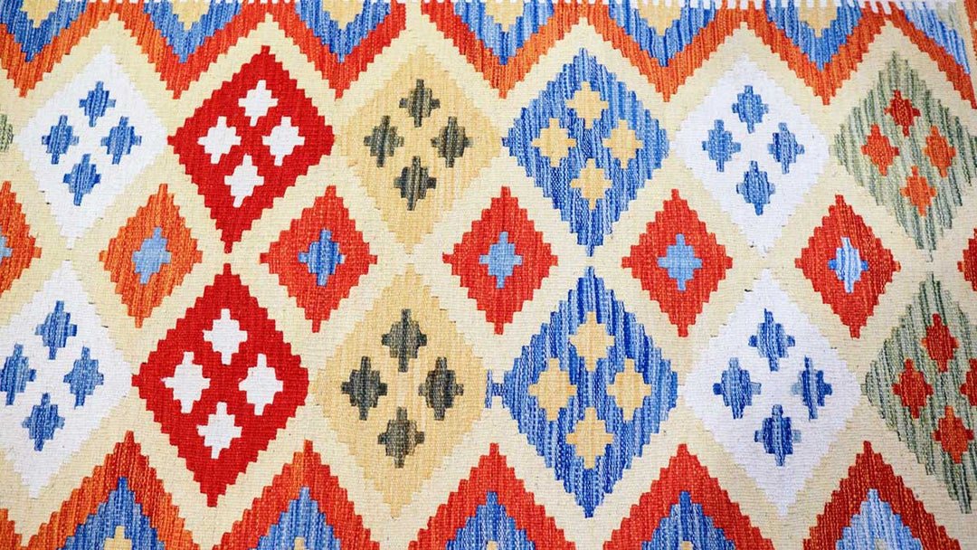 Colourful Bohemian Kilim - Size: 5.10 x 4.3 - Imam Carpets - Online Shop