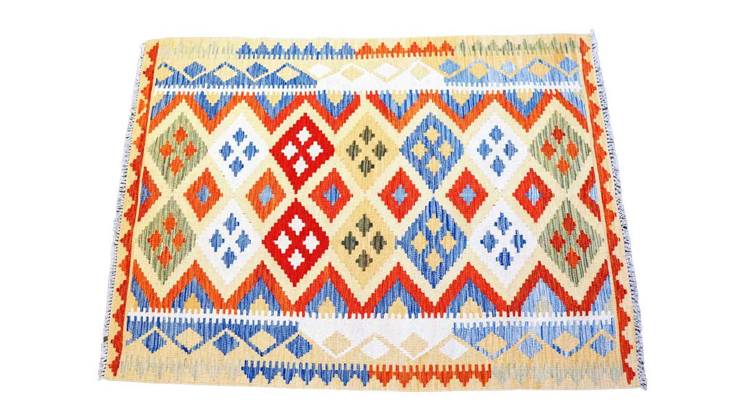 Colourful Bohemian Kilim - Size: 5.10 x 4.3 - Imam Carpets - Online Shop