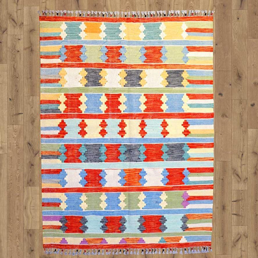 Colourful Bohemian Kilim - Size: 6.4 x 4.9 - Imam Carpets - Online Shop