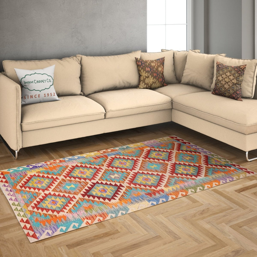 Colourful Bohemian Kilim - Size: 6.7 x 3.4 - Imam Carpets - Online Shop