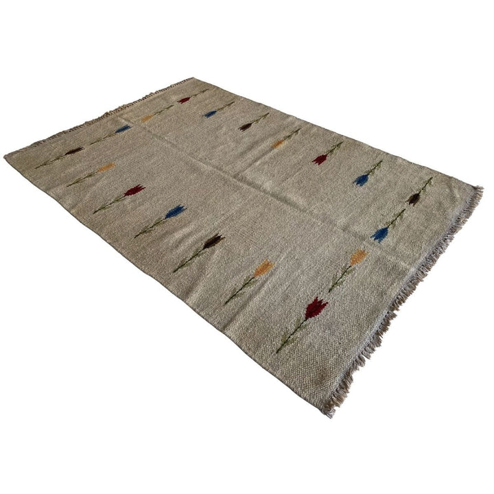 Flower Dhurrie - Size: 6.4 x 4.6 - Imam Carpets - Online Shop